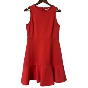 Gap Red Peach Pink Sleeveless Ponte Fit & Flare Flounce Hem Dress Size 8 Classic